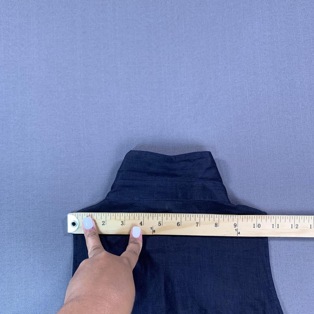 NEW Blunauta Shirt Womens 48 Black & Navy Linen Sleeveless Button Front Tie Hem - Picture 9 of 15